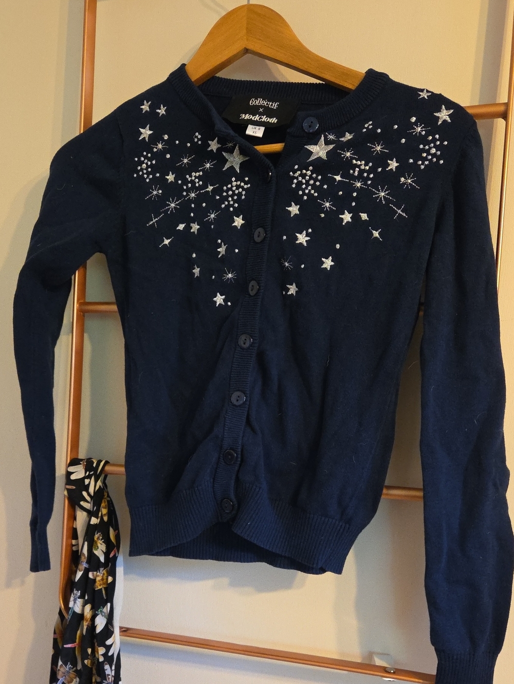 Collectif Navy Cardigan with Silver Star Embellishments
